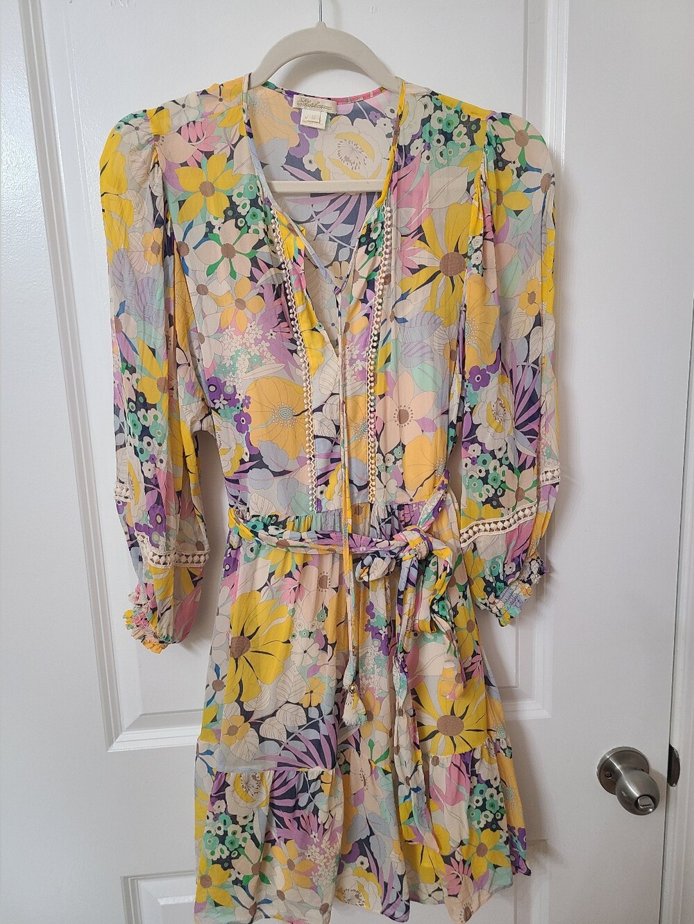 Shoshana Rianne dress - Floral Tie-Waist Mini Dress - Pastel Yellow & Lavender.